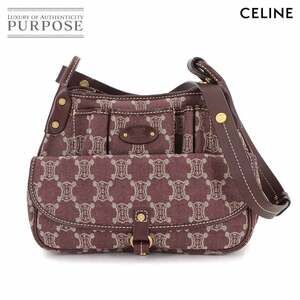Celine Macadam Shoulder Bag Brown Denim Leather